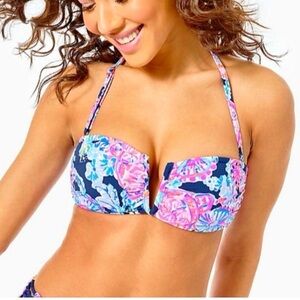 Lilly Pulitzer Niall Bikini Top Sz 14 In Turtle Amazement High Tide Navy